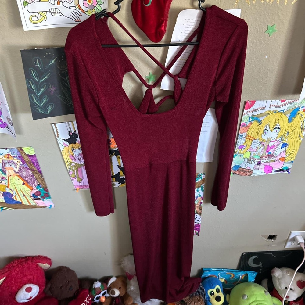 Elegant Burgundy Long Sleeve Dress